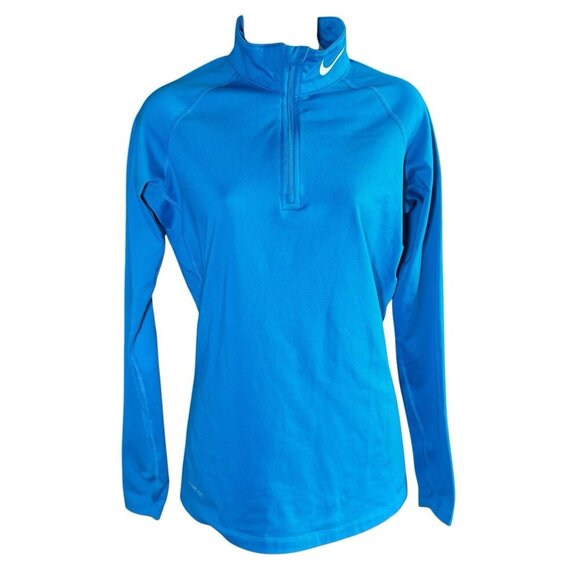 Nike Pro Combat Shirt Dri Fit 1/4 Zip Running Blue Fitted Women’s Medium - Picture 1 of 7